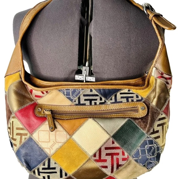 Tignanello Y2K Soho Shoulder Bag Leather Patchwork Buckle Metallic Colorful - Picture 2 of 11